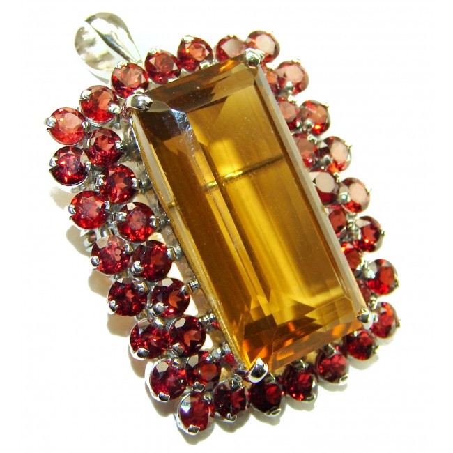 Luxurious 58.5 carat Fancy Smoky Topaz Garnet .925 Sterling Silver handmade Large Pendant - Brooch - photo 2