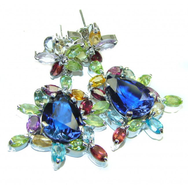 Splendid 12.5 carat London Blue Topaz .925 Sterling Silver Handcrafted Earrings - photo 5