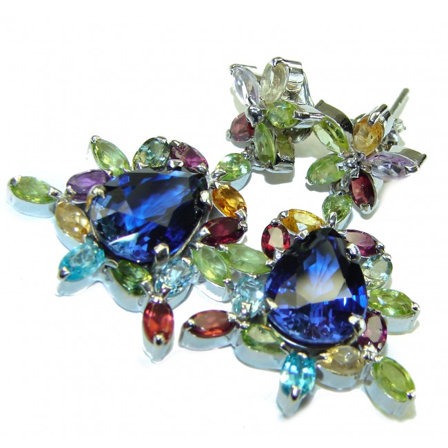 Splendid 12.5 carat London Blue Topaz .925 Sterling Silver Handcrafted Earrings - photo 4