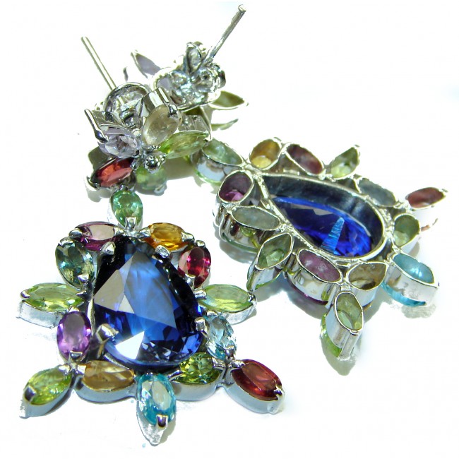 Splendid 12.5 carat London Blue Topaz .925 Sterling Silver Handcrafted Earrings - photo 3