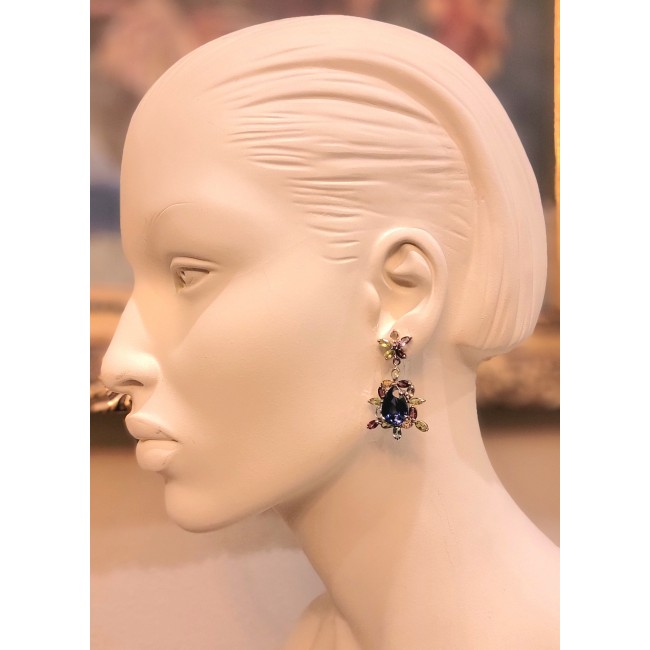 Splendid 12.5 carat London Blue Topaz .925 Sterling Silver Handcrafted Earrings - photo 2