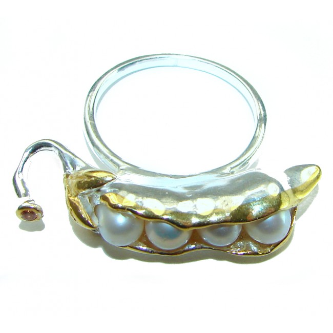 Precious Pea Pod Pearl 14K Gold .925 Sterling Silver handmade Ring s. 7 3/4 - photo 3