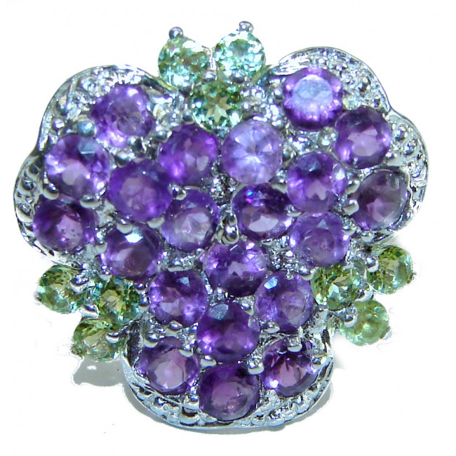 Unique design 11.5 carat Amethyst Peridot .925 Sterling Silver Handcrafted Ring size 6 1/4 - photo 2