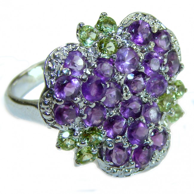 Unique design 11.5 carat Amethyst Peridot .925 Sterling Silver Handcrafted Ring size 6 1/4 - photo 1