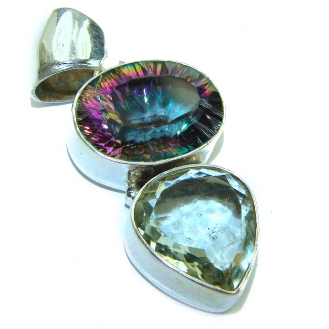 25.2 carat oval cut Mystic Aurora Topaz .925 Sterling Silver handcrafted Pendant - photo 3