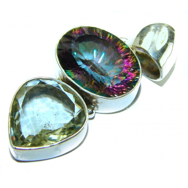 25.2 carat oval cut Mystic Aurora Topaz .925 Sterling Silver handcrafted Pendant - photo 2