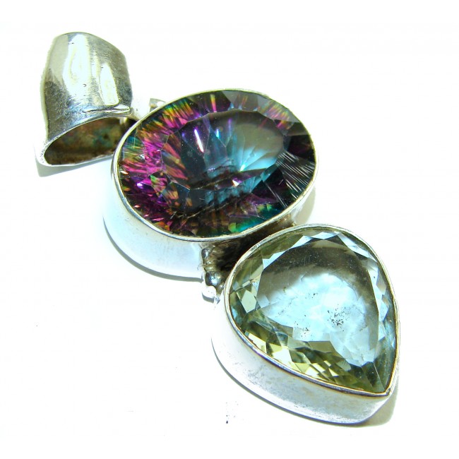 25.2 carat oval cut Mystic Aurora Topaz .925 Sterling Silver handcrafted Pendant - photo 1