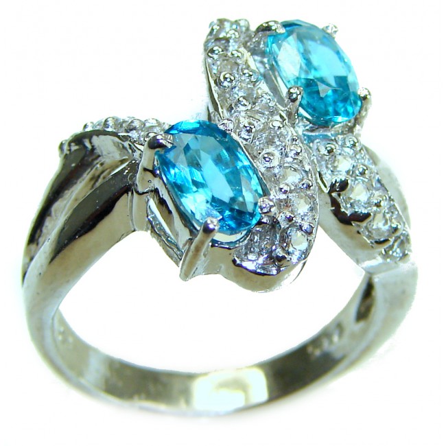6.5 carat Swiss Blue Topaz .925 Sterling Silver handmade Ring size 7 3/4 - photo 2