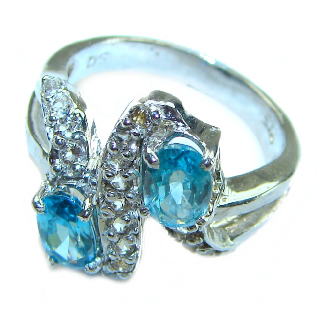 6.5 carat Swiss Blue Topaz .925 Sterling Silver handmade Ring size 7 3/4 - photo 1