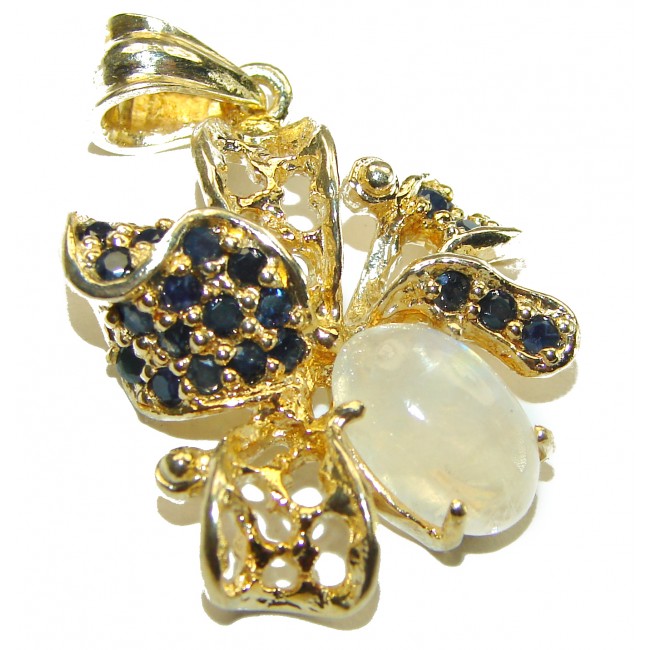 Genuine Rainbow Moonstone 14k Gold over .925 Sterling Silver handcrafted pendant