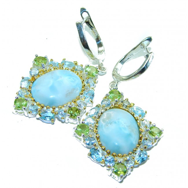Venus Genuine 14.5 carat Blue Larimar 14K Gold over .925 Sterling Silver handmade earrings - photo 3