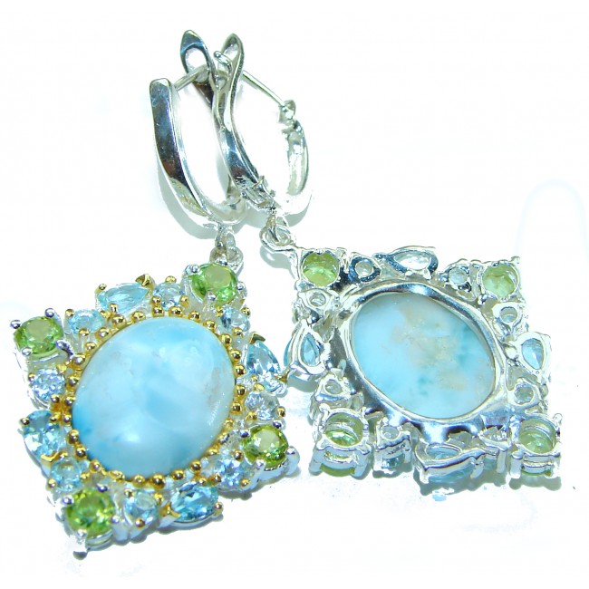 Venus Genuine 14.5 carat Blue Larimar 14K Gold over .925 Sterling Silver handmade earrings - photo 2