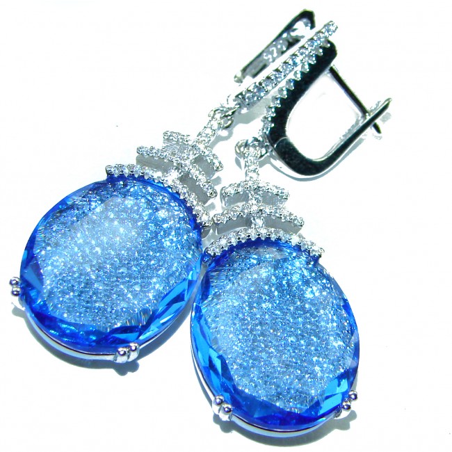 Eau Pure 21.5 carat Swiss Blue Topaz .925 Sterling Silver Handcrafted Earrings - photo 3