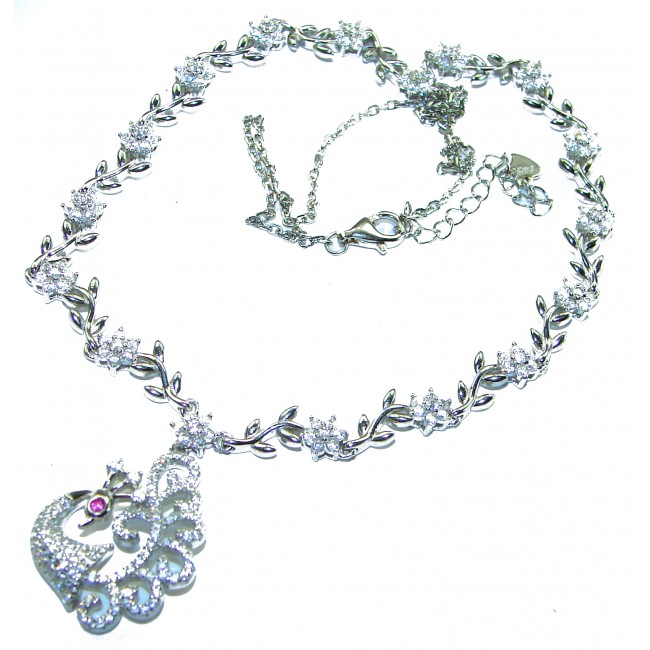 Graceful Swan White Topaz .925 Sterling Silver handcrafted necklace - photo 2