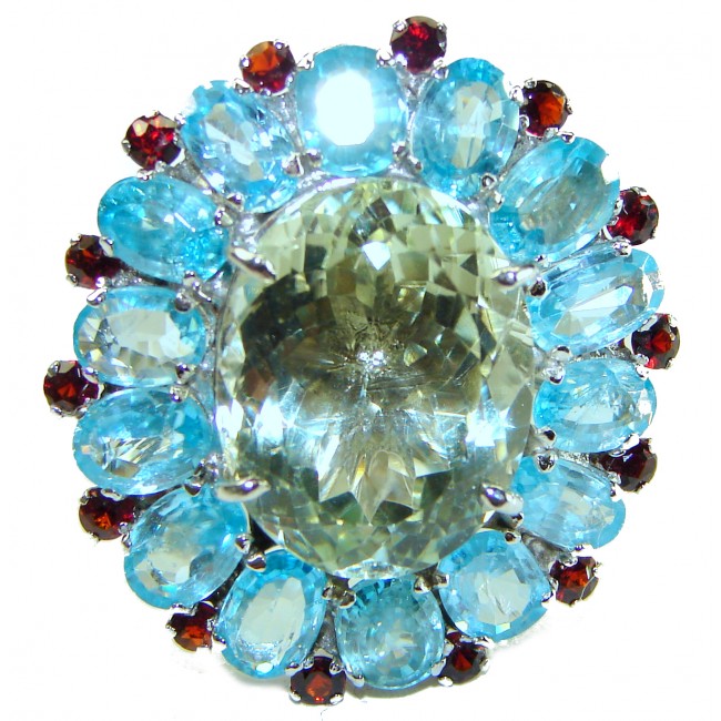 Alessandra oval cut 22.5 carat Champagne Smoky Topaz Aquamarine .925 Sterling Silver Oversized Ring size 7 1/4 - photo 4