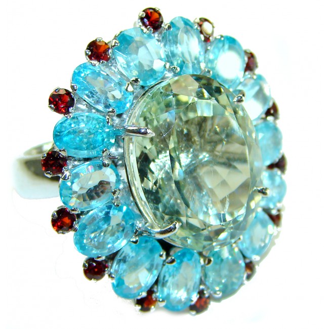 Alessandra oval cut 22.5 carat Champagne Smoky Topaz Aquamarine .925 Sterling Silver Oversized Ring size 7 1/4 - photo 3