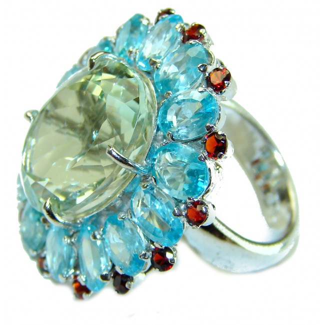 Alessandra oval cut 22.5 carat Champagne Smoky Topaz Aquamarine .925 Sterling Silver Oversized Ring size 7 1/4 - photo 2