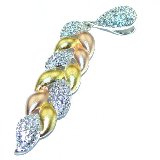 White Topaz 3 tones .925 Sterling Silver handcrafted Pendant - photo 2