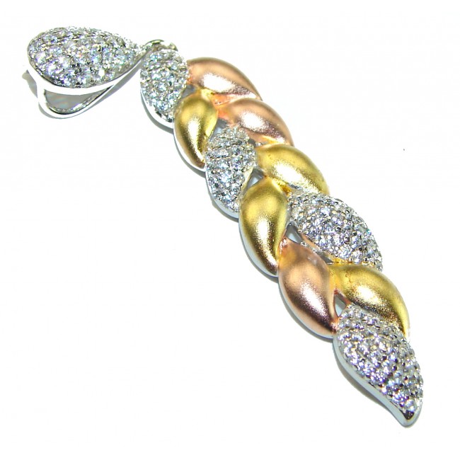 White Topaz 3 tones .925 Sterling Silver handcrafted Pendant - photo 1