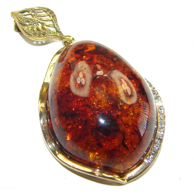 Best quality Large Cognac Baltic Amber .925 Sterling Silver handmade Pendant - photo 3