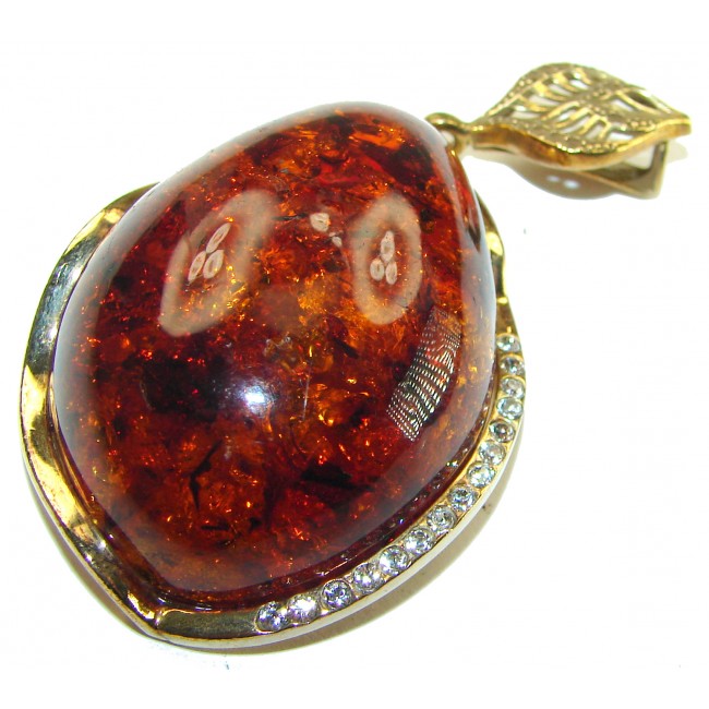 Best quality Large Cognac Baltic Amber .925 Sterling Silver handmade Pendant - photo 2