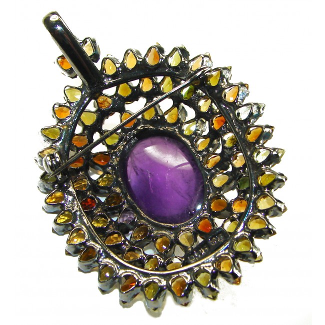Vintage Design 35.6 carat Amethyst Tourmaline .925 Sterling Silver handcrafted Pendant & Brooch
