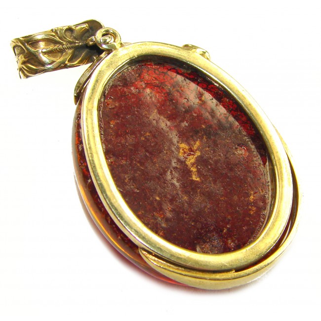 Best quality Large Cognac Baltic Amber white Crystals 14K Gold over .925 Sterling Silver handmade Pendant - photo 1