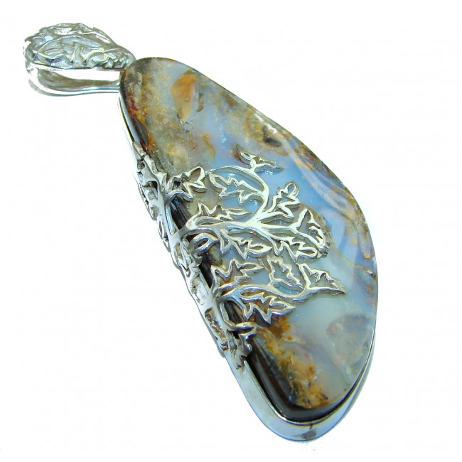 Authentic 42.2 carat Australian Boulder Opal .925 Sterling Silver handmade Pendant