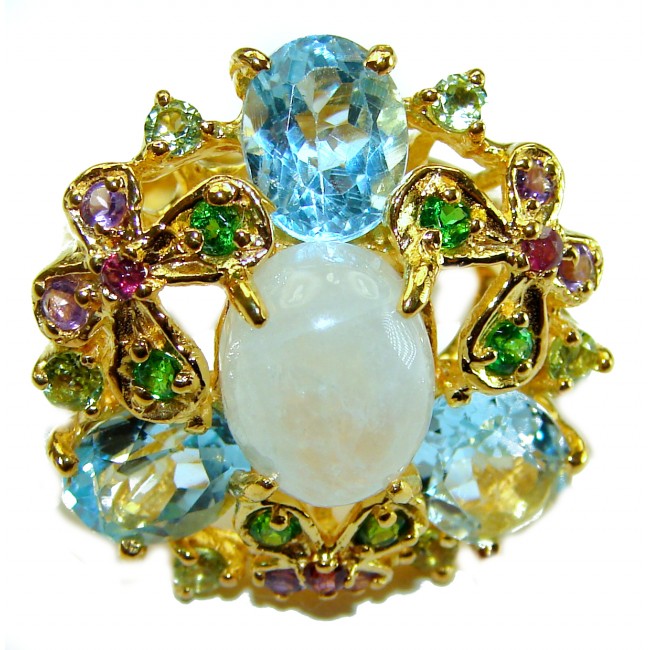 Moonlight Authentic Fire Moonstone 14k Gold over .925 Sterling Silver handmade ring s. 8