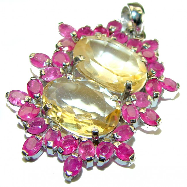 Monica 10.8 carat Citrine Ruby .925 Sterling Silver handmade Statement pendant - photo 2