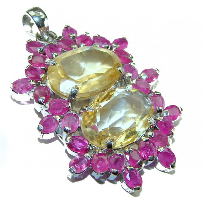 Monica 10.8 carat Citrine Ruby .925 Sterling Silver handmade Statement pendant - photo 1