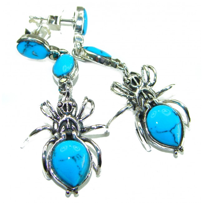 Spiders Natural Turquoise .925 Sterling Silver handmade stud earrings - photo 3