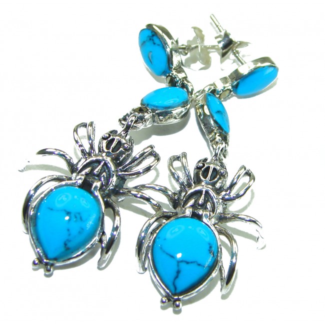 Spiders Natural Turquoise .925 Sterling Silver handmade stud earrings - photo 2