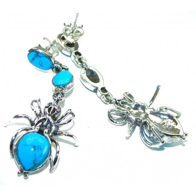 Spiders Natural Turquoise .925 Sterling Silver handmade stud earrings - photo 1