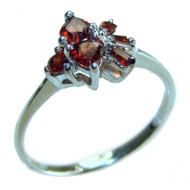 Blooming Rose Authentic Garnet 14K Gold over .925 Sterling Silver handcrafted Ring size 10