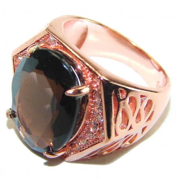 Liliana 8.5 carat Champagne Smoky Topaz 14 k Rose Gold over .925 Sterling Silver Oversized Ring size 6 - photo 1