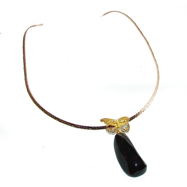 Golden Buttefly Natural Beauty Golden Polish Amber .925 Sterling Silver handmade necklace - photo 3