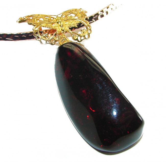 Golden Buttefly Natural Beauty Golden Polish Amber .925 Sterling Silver handmade necklace - photo 1