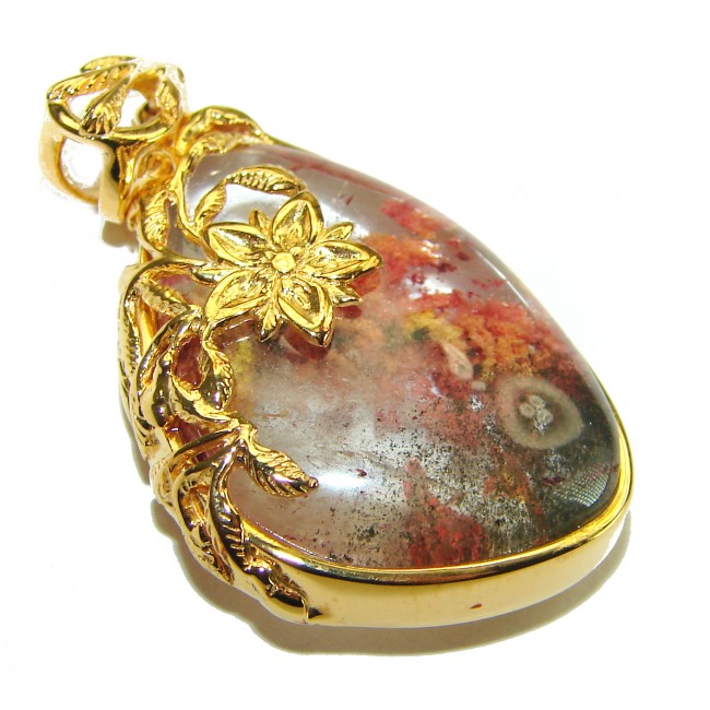 Incredible authentic Phantom Quartz 18K Gold over .925 Sterling Silver handmade pendant - photo 1