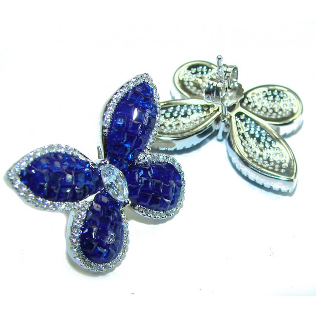 Magnificent Jewel Sapphire Butterflies .925 Sterling Silver handcrafted incredible earrings - photo 3