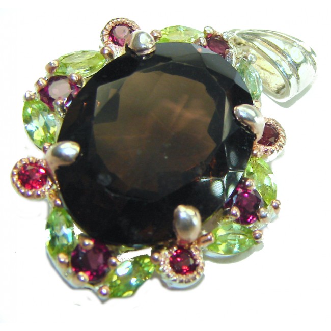 Fancy 11.9 carat Fancy Smoky Topaz .925 Sterling Silver handmade Pendant - photo 2