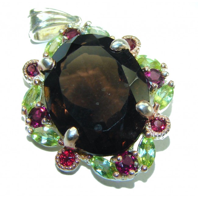 Fancy 11.9 carat Fancy Smoky Topaz .925 Sterling Silver handmade Pendant - photo 1