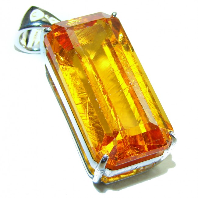 Emerald cut 11.3 carat Lemon Quartz .925 Sterling Silver handcrafted pendant - photo 3