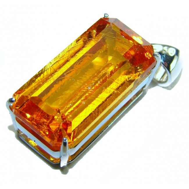 Emerald cut 11.3 carat Lemon Quartz .925 Sterling Silver handcrafted pendant - photo 2