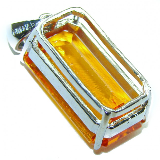 Emerald cut 11.3 carat Lemon Quartz .925 Sterling Silver handcrafted pendant - photo 1