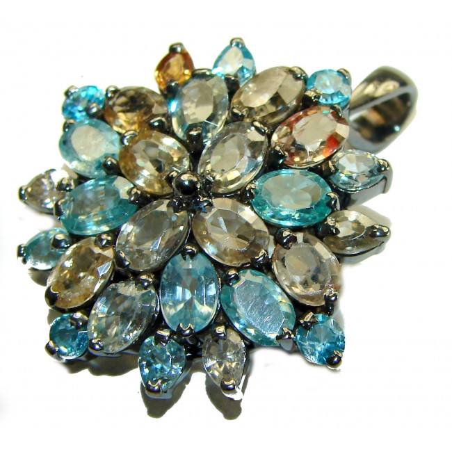 Esmeralda Authentic 22.5 carat Citrine Aqauamarine .925 Sterling Silver handmade Pendant Brooch - photo 2