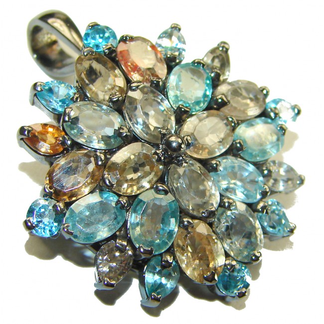 Esmeralda Authentic 22.5 carat Citrine Aqauamarine .925 Sterling Silver handmade Pendant Brooch - photo 1