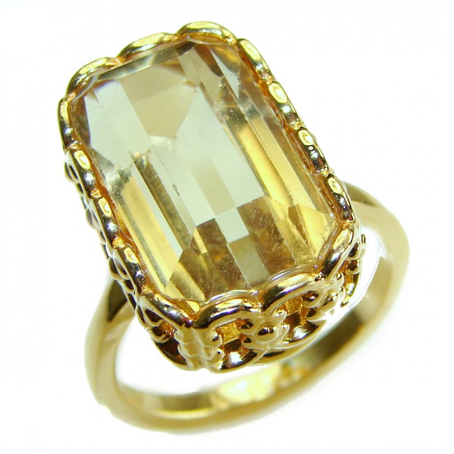 14.8 carat Baguette cut Genuine Lemon Quartz 14K Gold over .925 Sterling Silver handcrafted ring size 9 1/4 - photo 3
