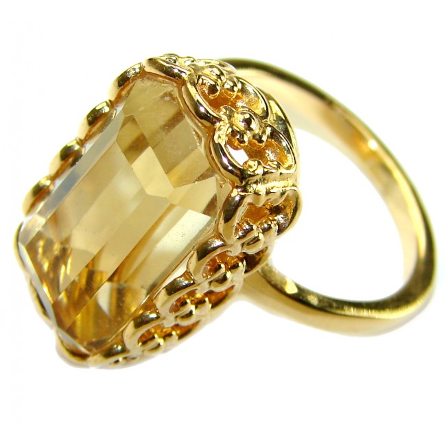 14.8 carat Baguette cut Genuine Lemon Quartz 14K Gold over .925 Sterling Silver handcrafted ring size 9 1/4 - photo 2