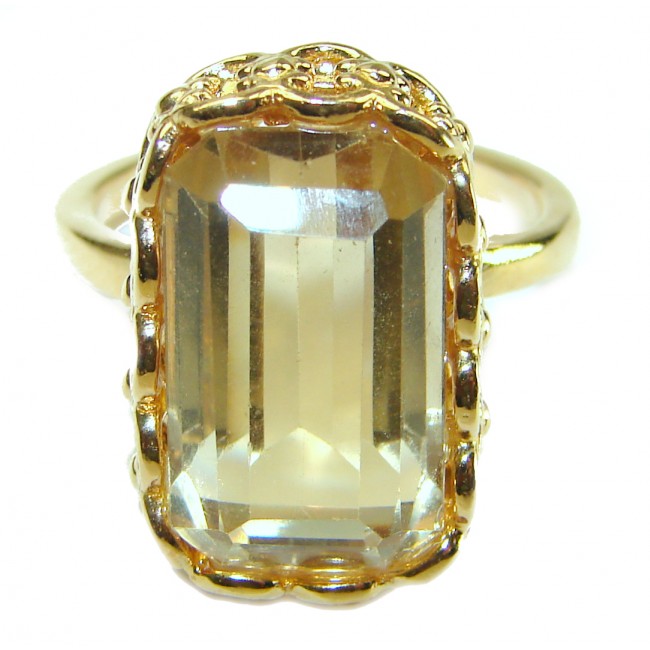 14.8 carat Baguette cut Genuine Lemon Quartz 14K Gold over .925 Sterling Silver handcrafted ring size 9 1/4 - photo 1
